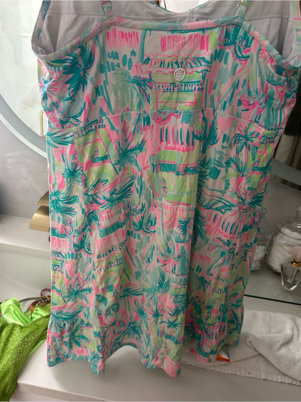 Lilly Pulitzer Girls One-Piece Romper — Pink, Teal & Lime Palm Print